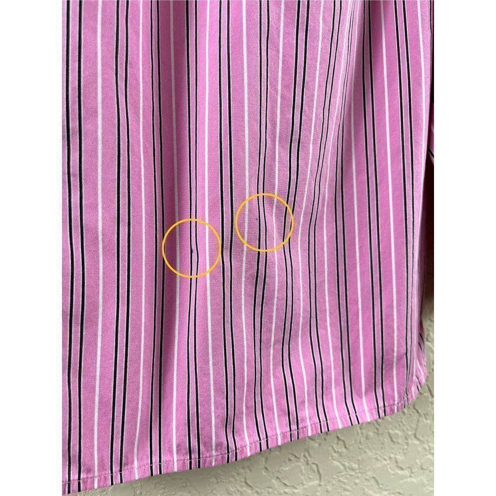 Lauren Ralph Lauren Striped Button Up Contrast Collar Blouse 1X Pink White Work - Picture 2 of 10